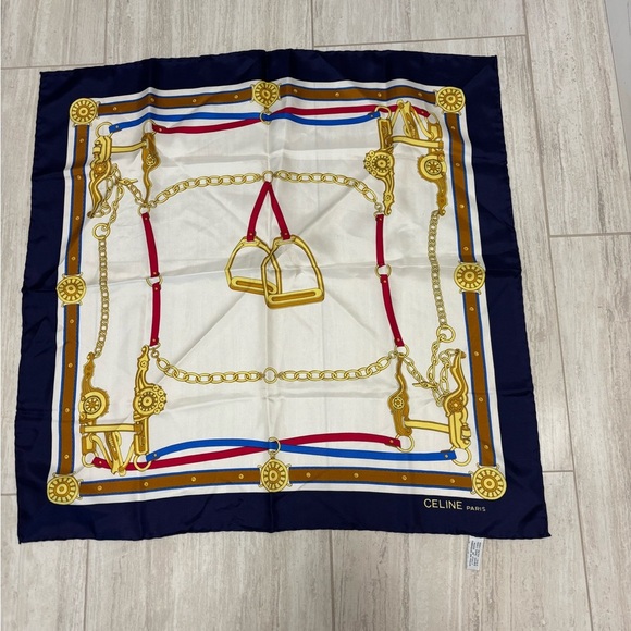 Celine Paris Equestrian Horsebit Pattern Silk Scarf 33” X 33” Great Condition - Picture 1 of 3